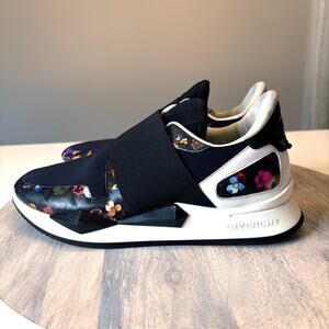 Givenchy Floral Slip On Sneakers Black Elastic Band Designer EU Size 38.5 US 8